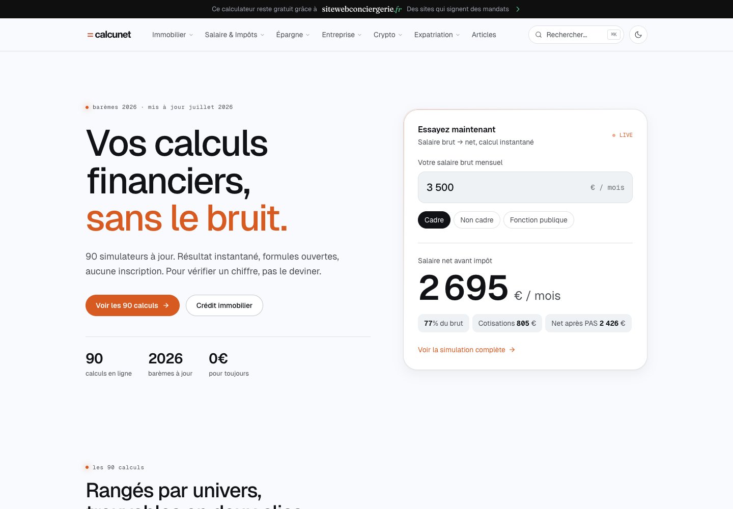 Capture du site Calcunet